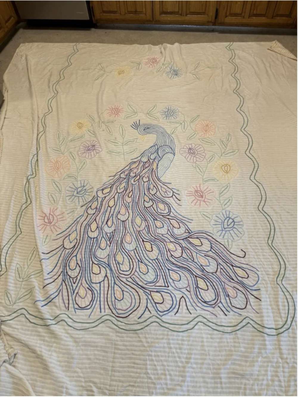 Vintage Peacock Chenille Queen/King Bedspread Blanket 85x100 Inches